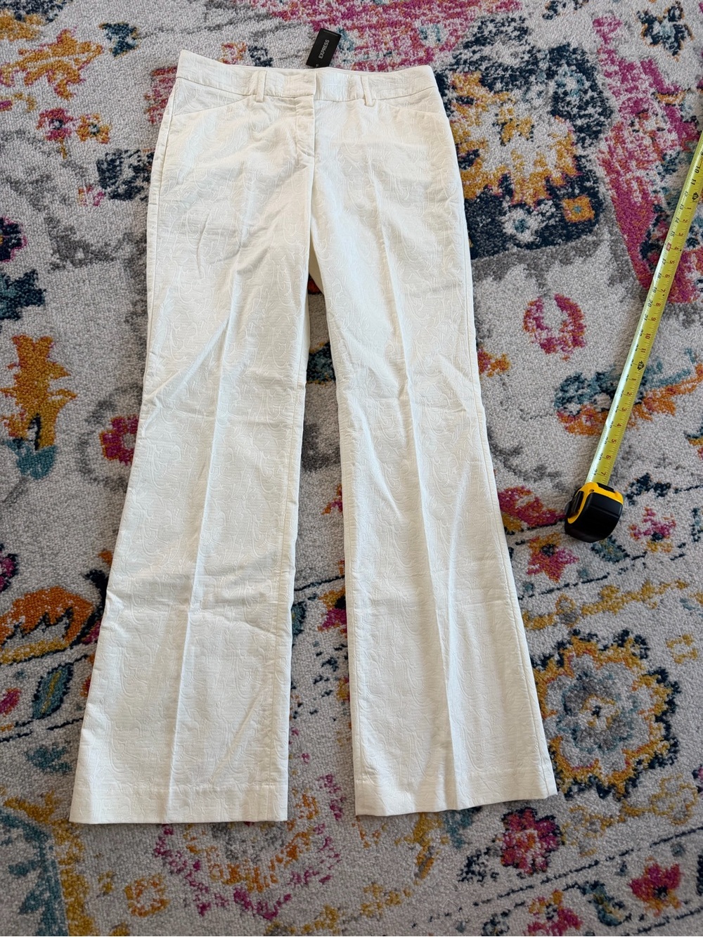 Express Editor Jacquard Womens White Textured Bootcut Pants Business Minimalist
